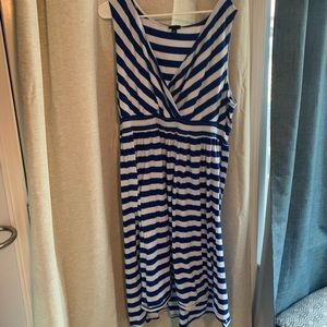 Blue and white striped sleeveless sun dress